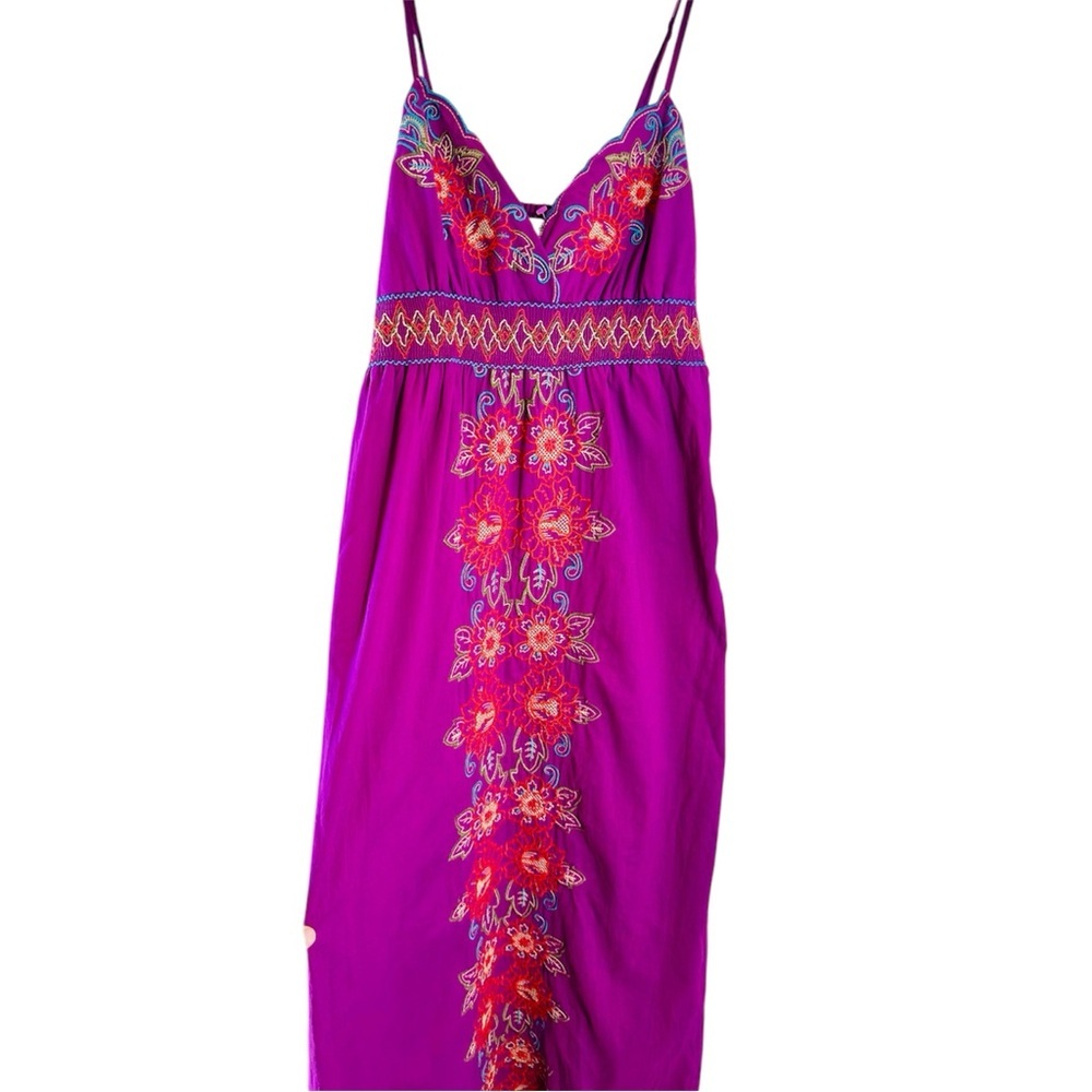 FOREVER 21 MAXI DRESS WOMENS SZ S PURPLE COTTON PULLOVER EMBROIDERED BOHO FLORAL